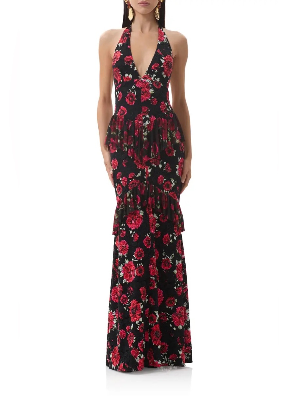NWT Size L - AFRM Halter Ruffle Floral Print Maxi Dress (NWT US$ 168)